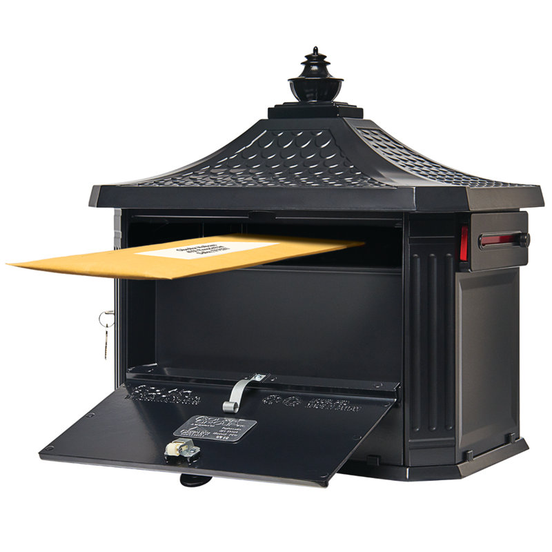 Large Black Lockable Aluminum Pedestal Mailbox with Post