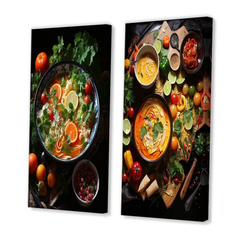 Vegetation Soup Charm - Soup Canvas Art Print Set Of 2, 28" H x 25" W, Wrapped Canvas