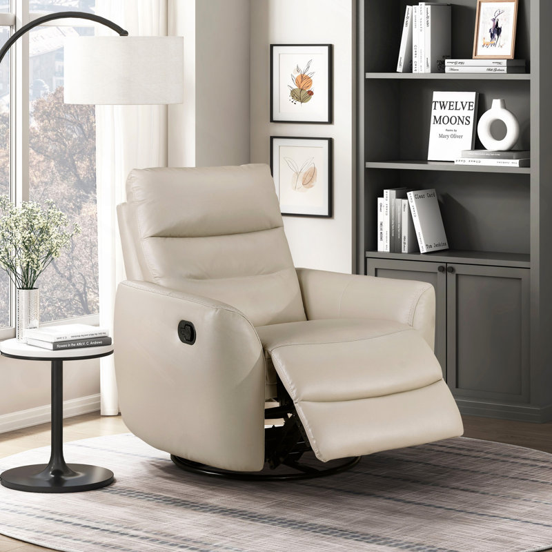 Luxurious Swivel Glider Reclining Chair 1Pc Leather Upholstery Plush Comfort Living Room Furniture, Taupe