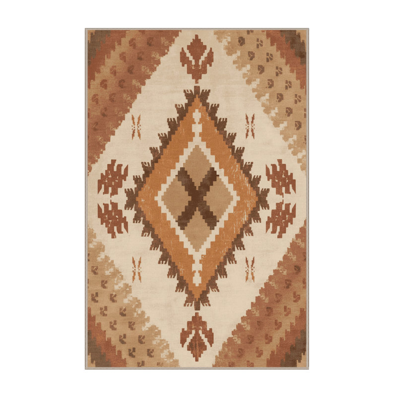 Tapis beige lavable à la machine à motif d'inspiration mondiale Bartow, 3 X 5