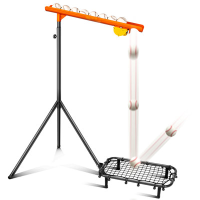 Entraîneur de baseball à lancer doux avec filet de rebond - Hauteur réglable de 52 à 72 po, capacité de 8 balles, chute automatique 6/8 / 10S, filet de rebond et sac de transport