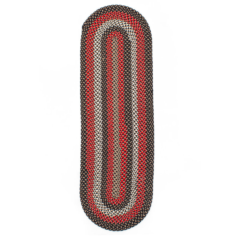 Farmhouse Braided Cotton Black / Red Area Rug, Runner 2' x 6'