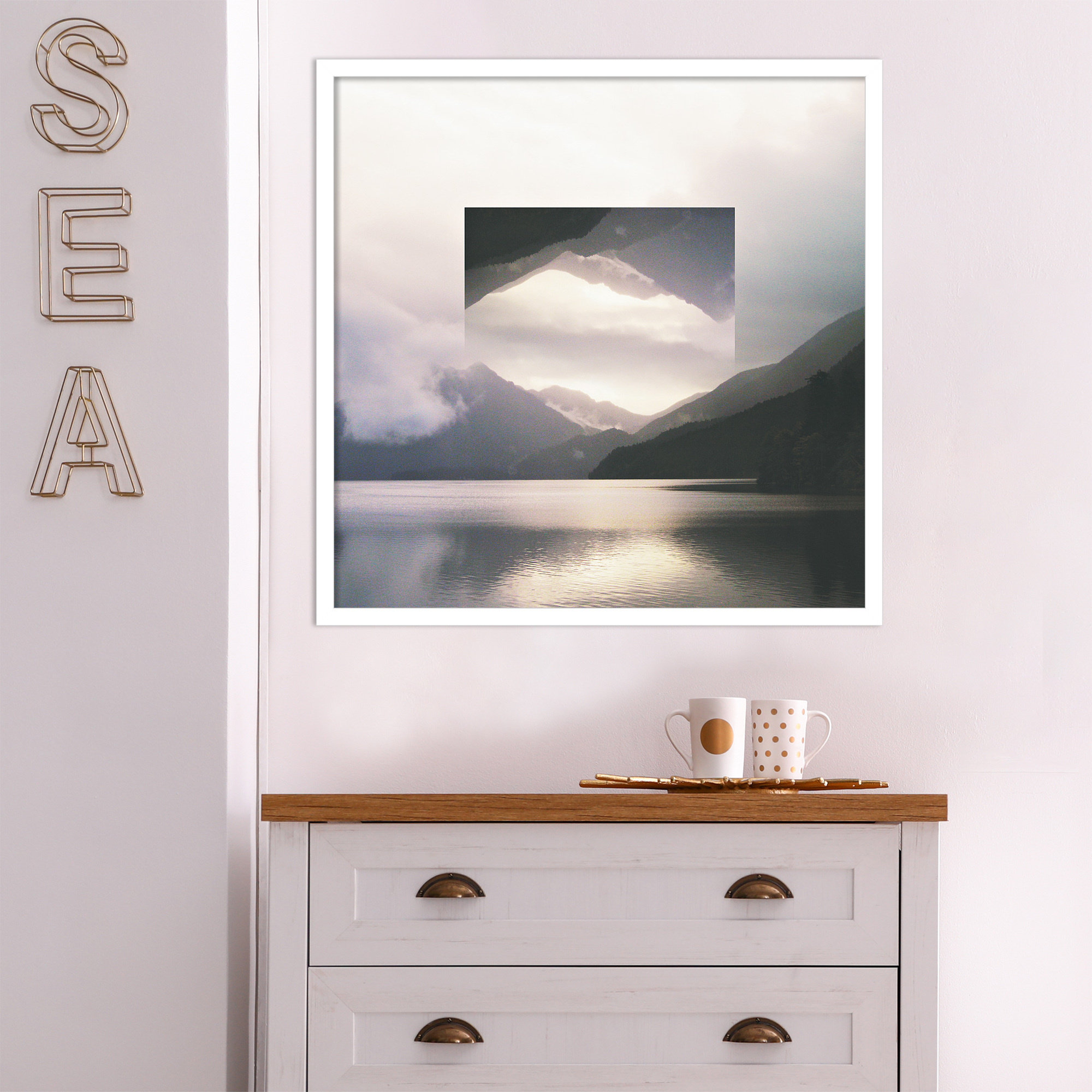 Reflected Landscape by Laura Marshall, White, 25" H x 25" W x 1" D