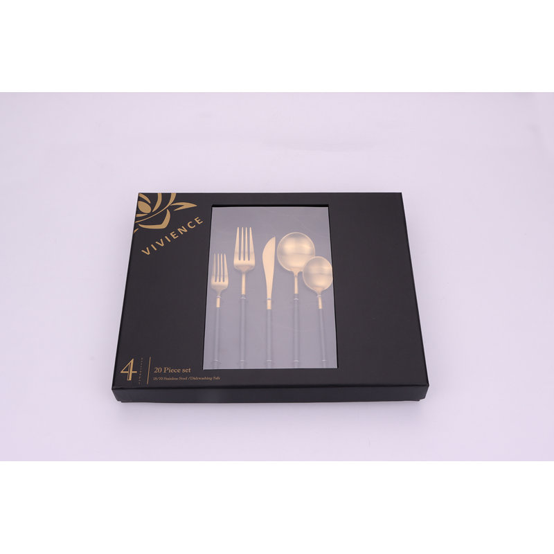 Everly Quinn Peon Stainless Steel Flatware Set - Service for 4, Matte Black/Matte Gold