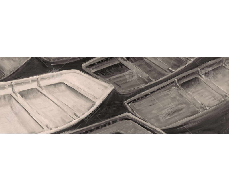 Toile de style sépia à petits canots - Décor bateau brun contemporain