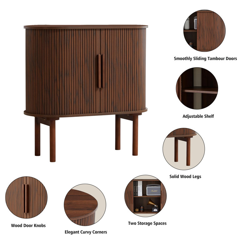 Walnut Fluted MDF Sideboard Buffet Cabinet with Slide Doors