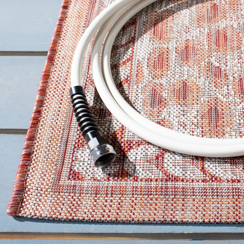 Lomawai Animal Print Power Loom Rust/Beige Indoor/Outdoor Area Rug, Round 6'7"
