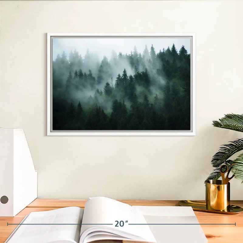 Forêt de sapins brumeux, Cadre flottant blanc, 37 po x 25 po