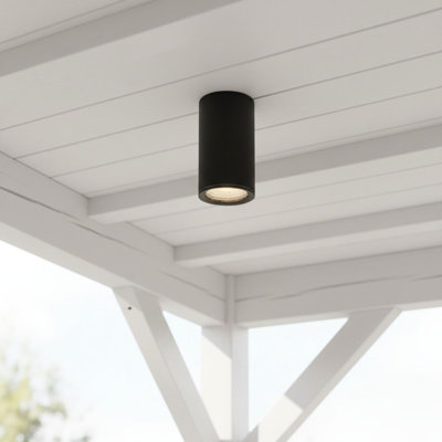 UltraBeam Round Black Outdoor Surface Mounted Ceiling Downlight - IP65 Waterproof