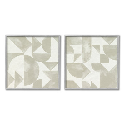 " Abstract Geometric Triangle Shapes Painterly Beige Strokes " by Grace Popp 2 - Pieces