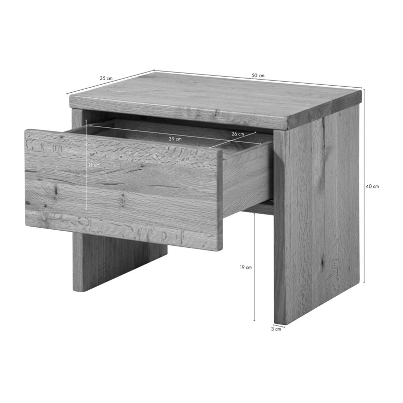 Jangali 35cm W Solid Wood Bedside Table, Oak
