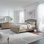 Ensemble de chambre à coucher avec lit à panneaux, commode et miroir Drelan