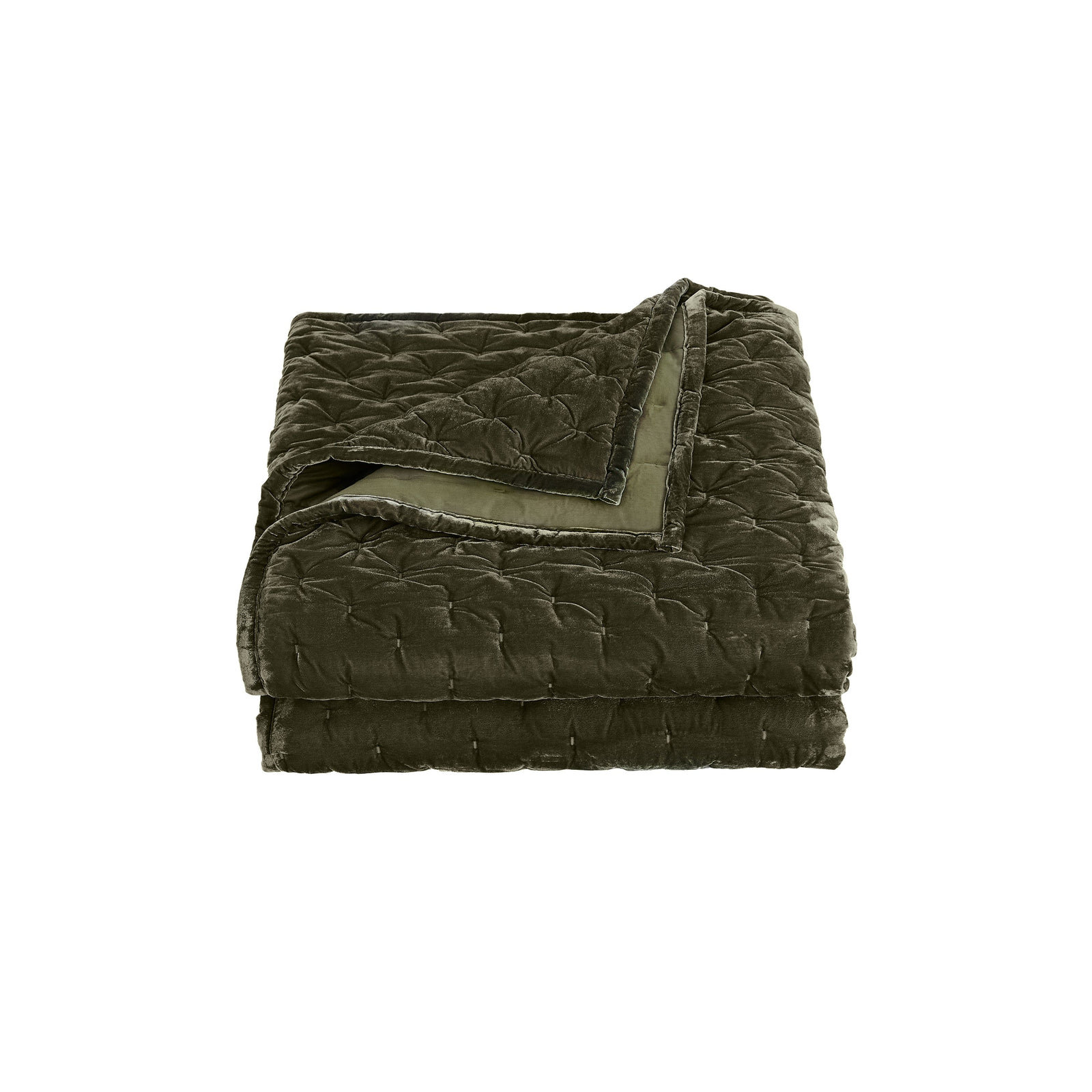Stella Faux Silk Velvet Classic Chic Modern Rustic Romantic Western Quilt Set, Fern Green, Twin Quilt + 1 Standard Sham