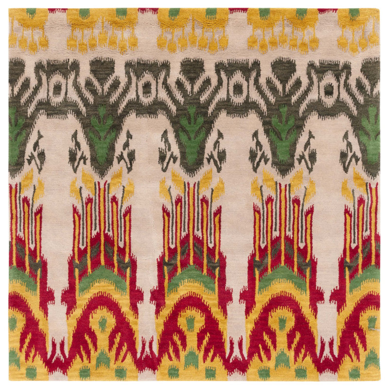 Kline Ikat Hand Tufted Wool Ikat Rug, Square 6'