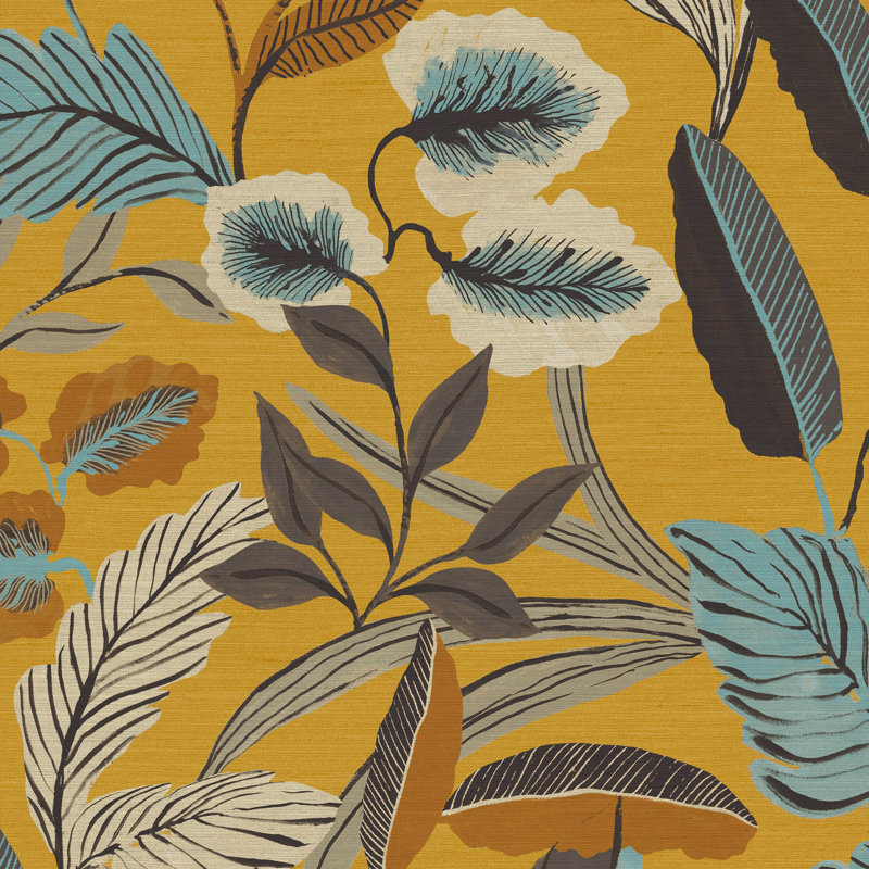 Sublime Floral Vinyl Wallpaper Double Roll, Ochre
