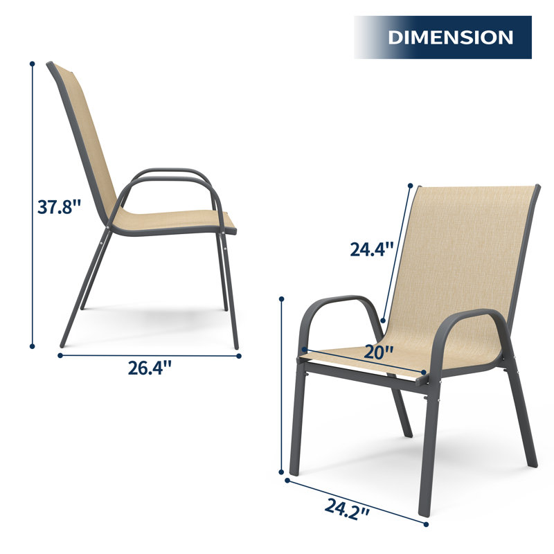 Fauteuil de patio empilable Efthemia, Marron clair, Ensemble de 6
