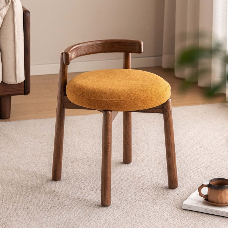 Tabouret de coiffeuse en bois massif MCM avec siège rembourré, pour chambre à coucher et vestiaire, Siège fixe, Noyer chêne
