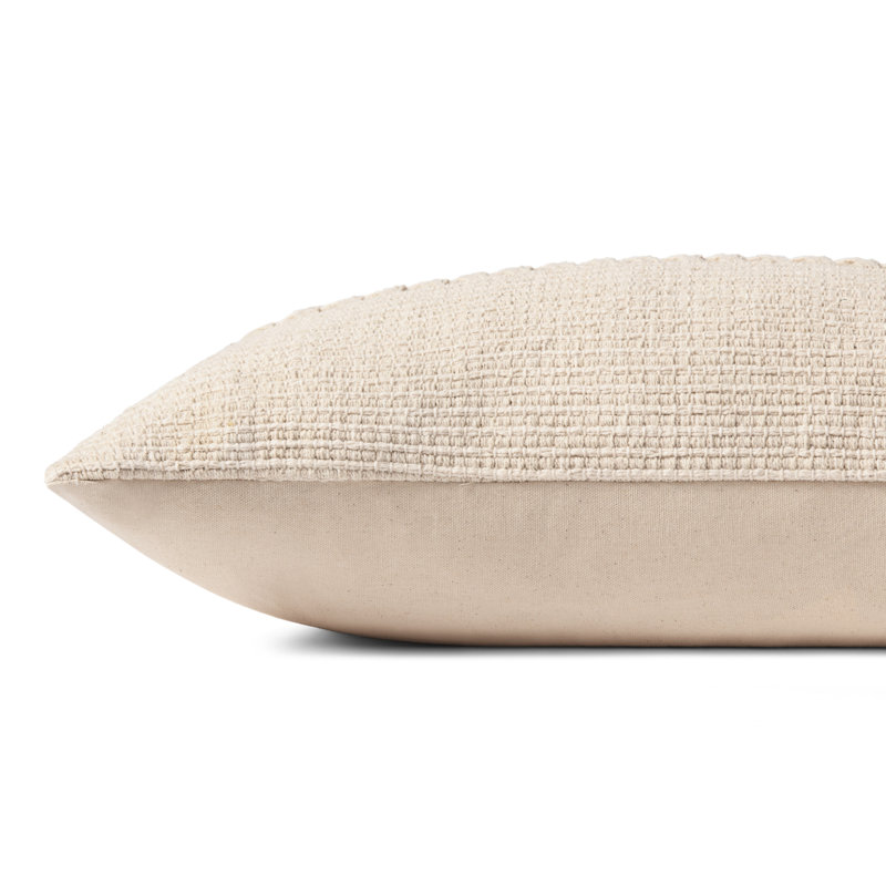 Ivory Woven Cotton Lumbar Pillow with Poly Insert