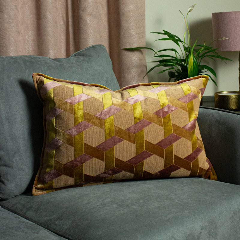Delano Geometric Rectangular Cushion, Ochre/Blush