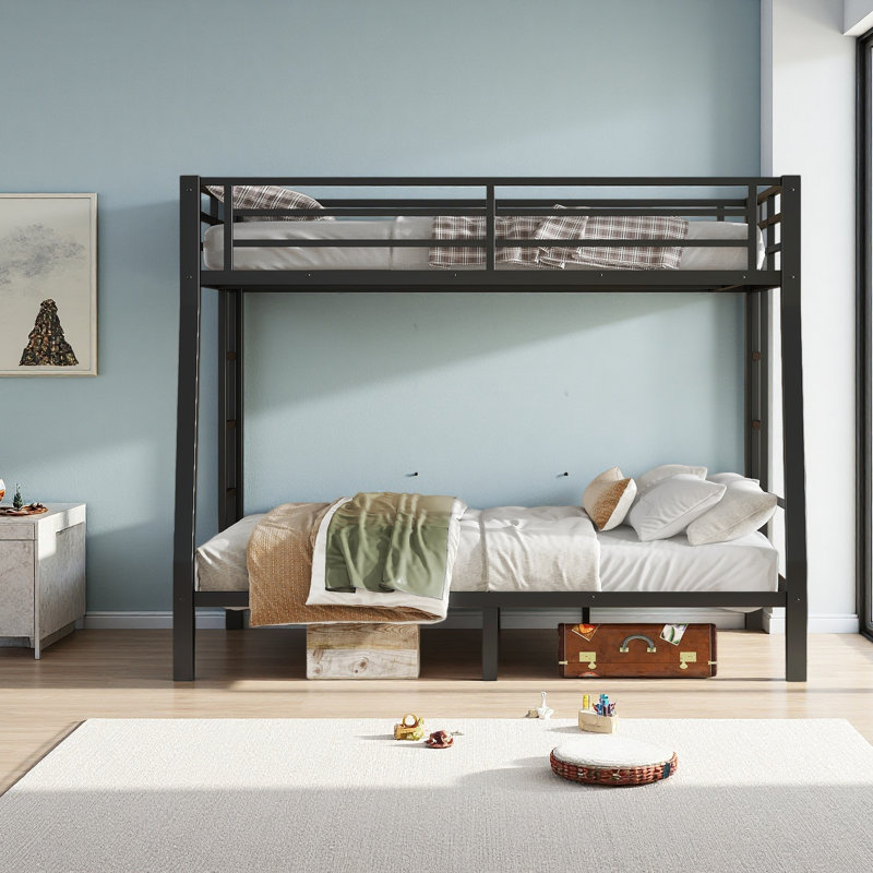 Lit superposé au-dessus de grand lit double en métal pour les adolescents et les adultes, peu encombrant / sans bruit de sommier