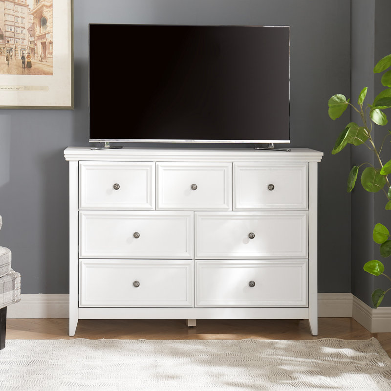 Commode 7 tiroirs à usage domestique - Commode blanche avec mécanisme de basculement et poignées en métal, Blanc