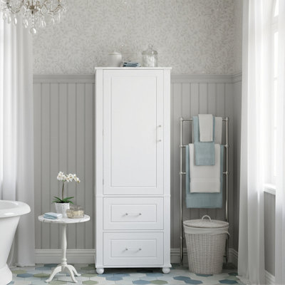 Grande armoire de rangement pour salle de bain, armoire de rangement autoportante avec deux tiroirs et tablette réglable