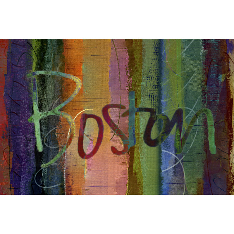 Abstract Boston - Painting, 20 cm H x 30 cm W, Black Floater Framed