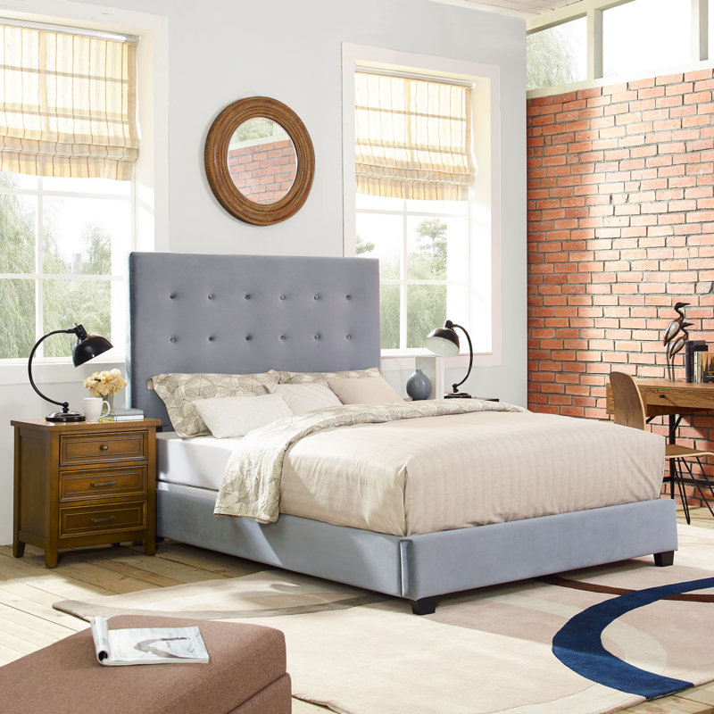 Benedict Upholstered Wingback Bed, Queen, Shale