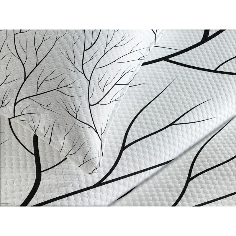 White Quilted Queen Bedspread Set with Tree Design