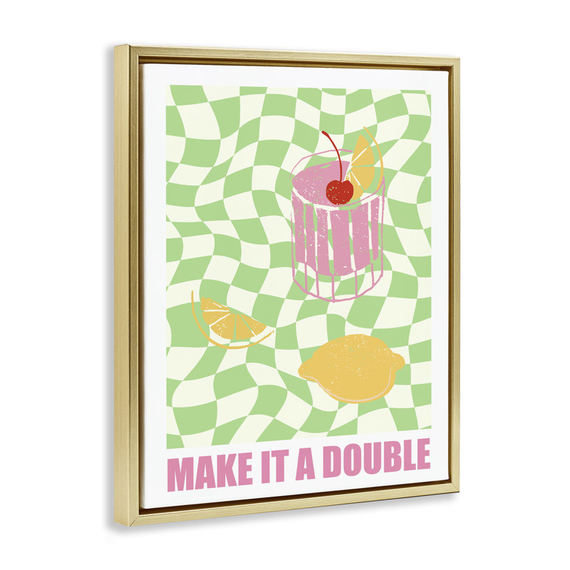  «Chequer Make It A Double Floater», art mural sur toile par House of Lulu, H 31 po x l 25 po, Cadre flottant métallique doré