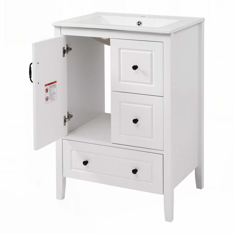 Meuble-lavabo avec lavabo, armoire et tiroirs, Blanc