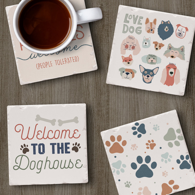 Ensemble de sous-verres assortis 4 pièces Dogs Welcome