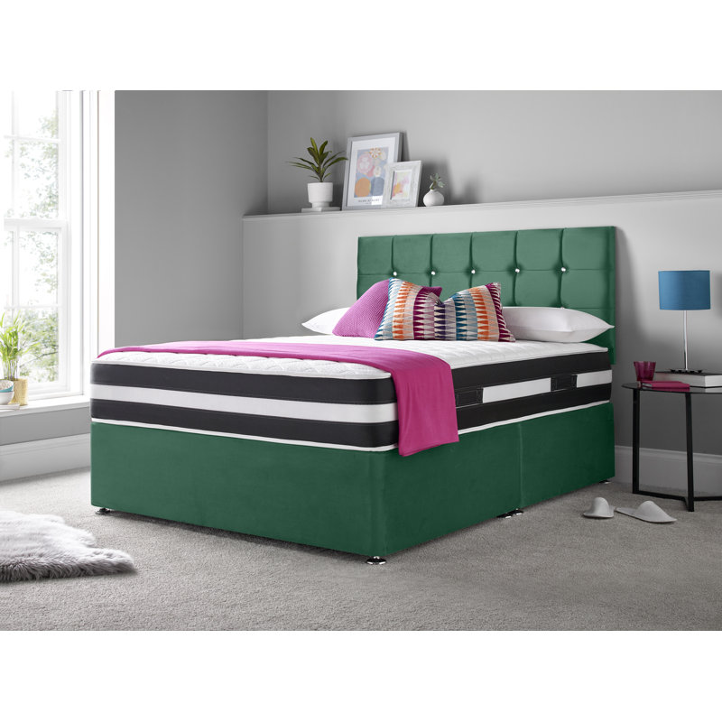 Vibbert Divan Bed Set, Green, Kingsize (5'), Left Side Drawers