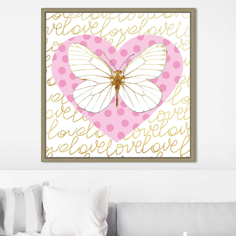 «Butterfly Love (Pink) (Square)» par Jodi - impression, H 21,5 po x l 21,5 po x P 2 po, Cadre flottant champagne