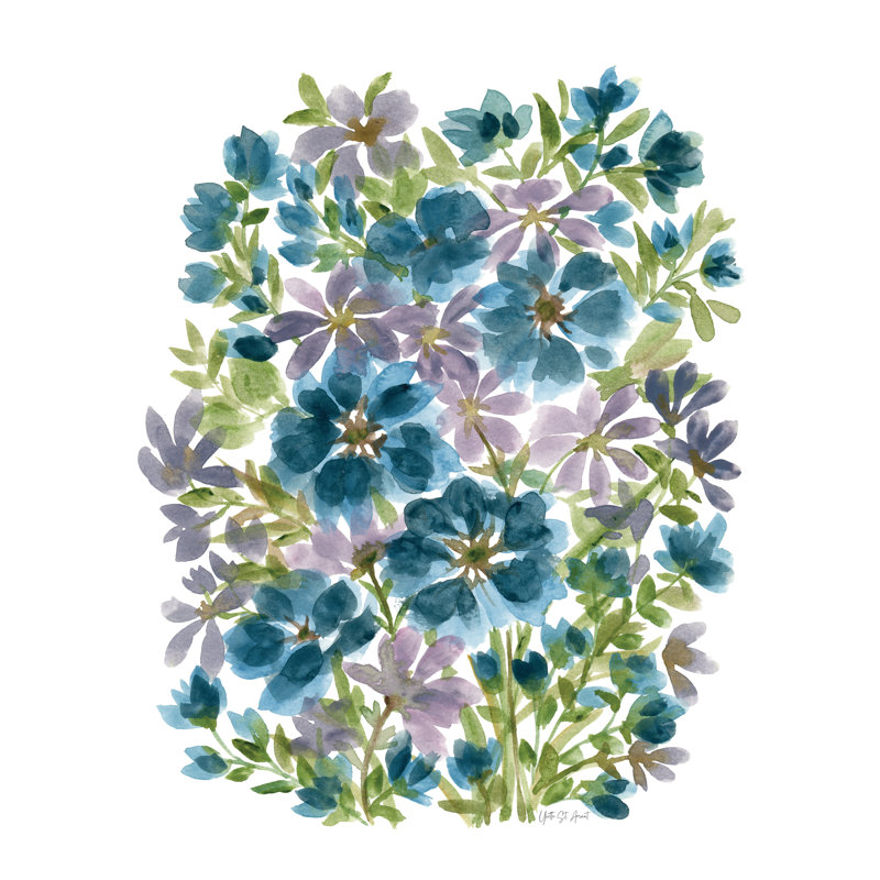 Fleurs bleues par Yvette St. Amant, H 16 po x l 12 po