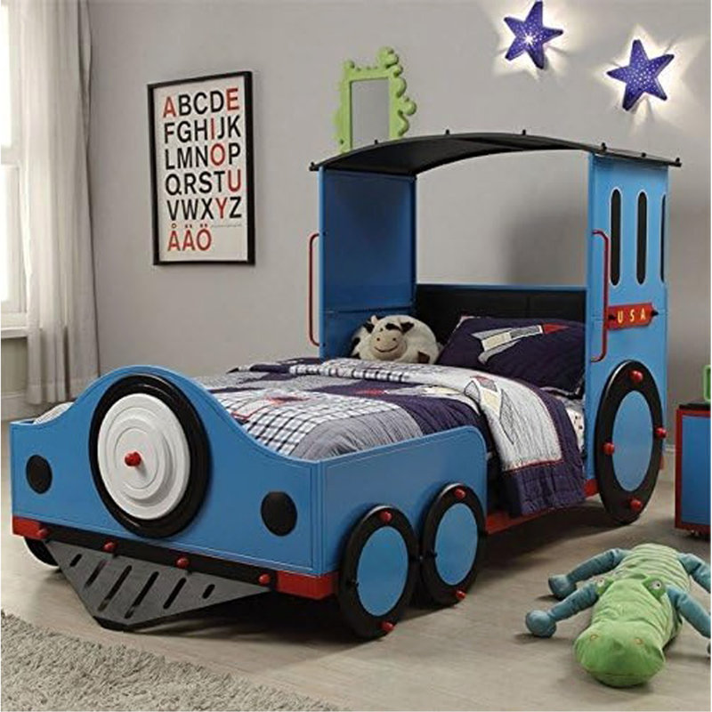 Blue, Red & Black Finish Twin Bed