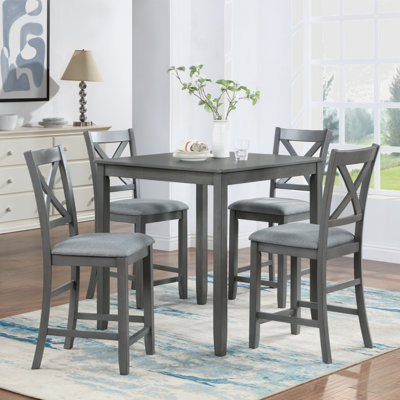 5 Piece Dining Table Set, Wooden Dining Square Table Set For 4, Counter Height Kitchen Table Set With Square Table And 4 Upholstered Chairs For Small -  Gracie Oaks, F08217E428224159B9319C8EBFF7257E