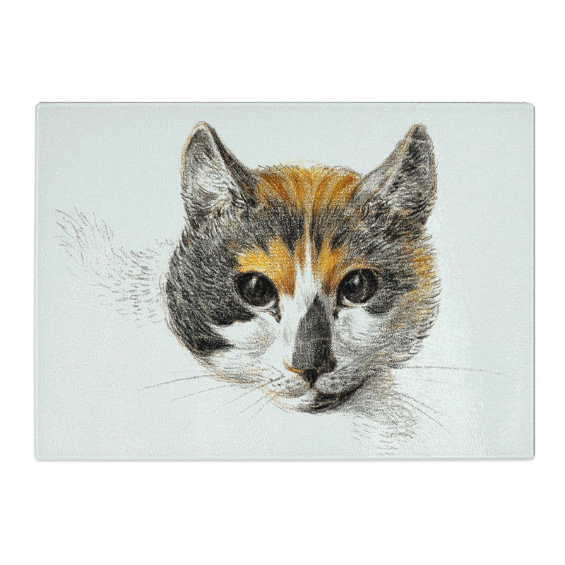 Tempered Glass Head of a Calico Cat Chopping Board, 39 cm x 28.5 cm