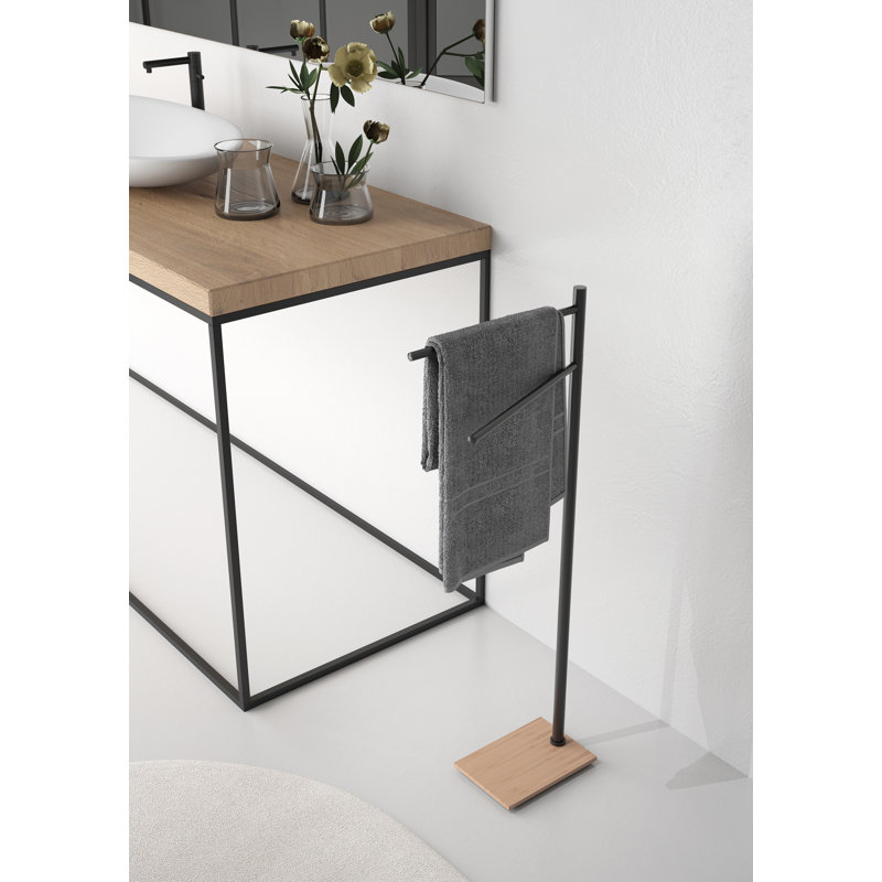 Alfeo 2 Freestanding Towel Stand, Black/Bamboo