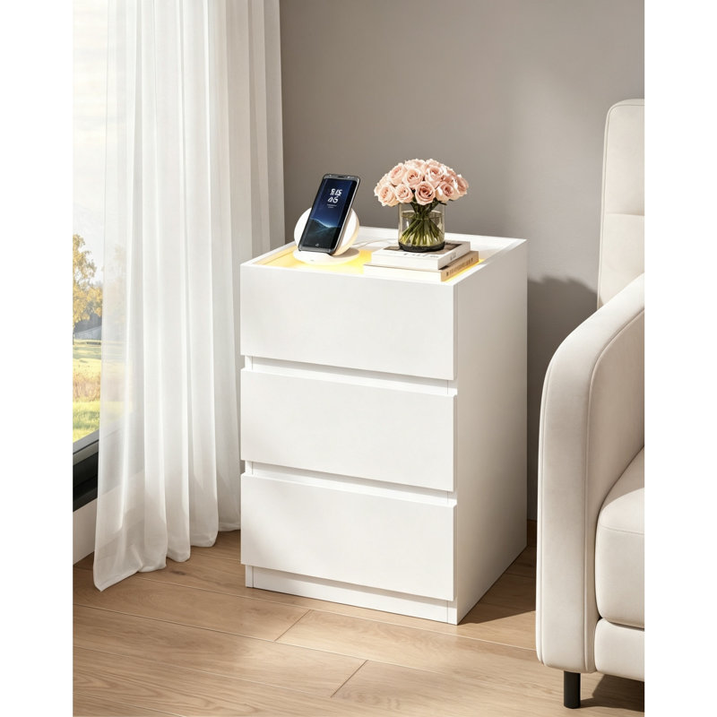 40 cm W Bedside Table, White