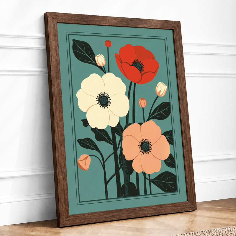 Stylised Flower Stems Botanical - Print, Walnut, A3 - 42.0 x 29.7 cm