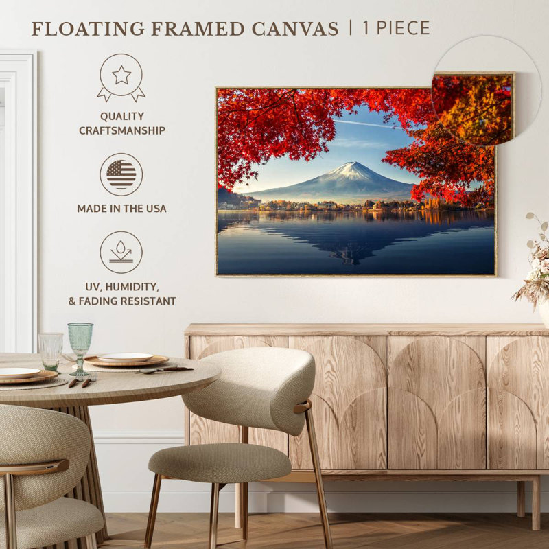 Mont Fuji - automne, Cadre flottant en bois naturel, 13 po x 9 po