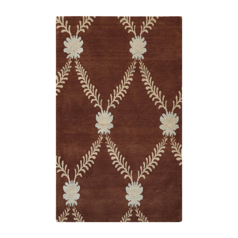 Tapis d'intérieur / extérieur brun / blanc en laine noué à la main à motif rectangulaire 3 pi 3 po x 5 pi 4 po Sienne