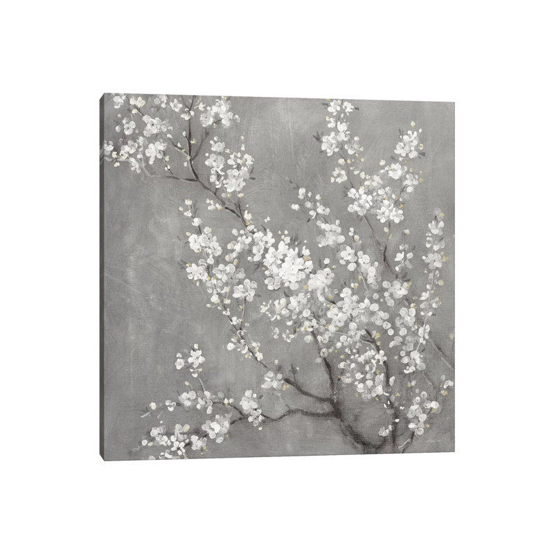 White Cherry Blossoms II On Grey Crop by Danhui Nai - Wrapped Canvas Gallery-Wrapped Canvas Giclée