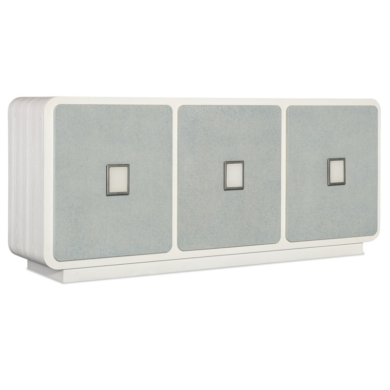 White and Gray Coastal Media Console with Cabinet
