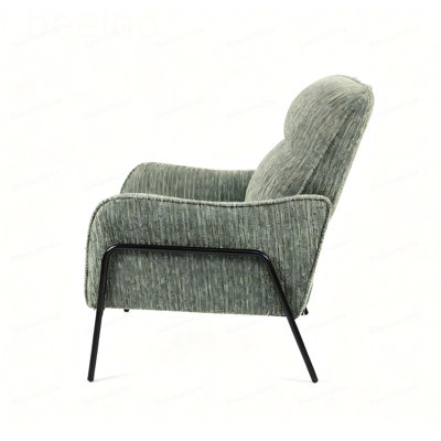 Chaise d'appoint rayée en tissu, fauteuil rembourré simple avec structure en métal noir, chaise longue rembourrée confortable, chaise d'appoint de lecture pour le bureau de la chambre à coucher, chaise de loisirs texturée crème grise