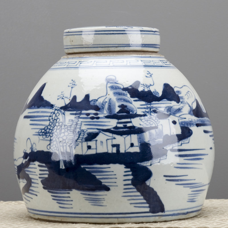 Blue and White Landscape Tea Jar