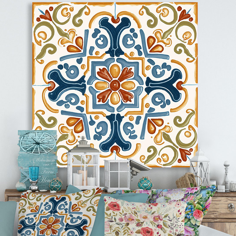 Carreaux de la Méditerranée en bleu rétro II - tuile abstraite, décoration murale en métal, H 16 po x l 16 po x P 1 po