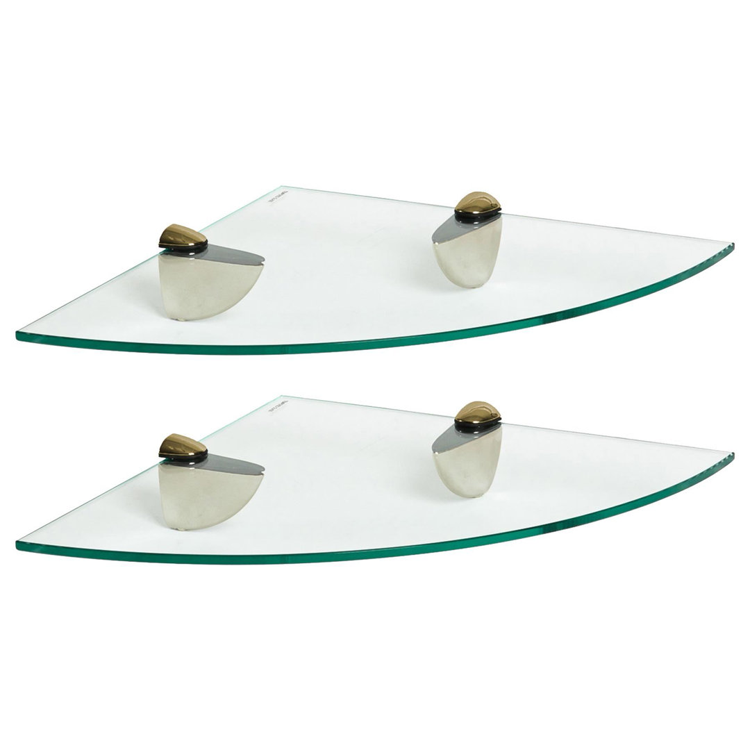Harbour Housewares - Floating Glass Corner Shelves with Metallic Brackets - Set of 2
