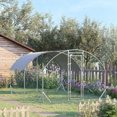 Walk-In Chicken Run Galvanised Chicken Coop with Cover 2.8 x 3.8 x 2m